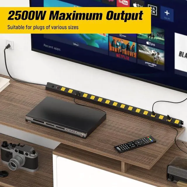 Alt view image 7 of 7 - HHSOET 16 Outlet Long Power Strip, 10FT Heavy Duty Power Strip with 4800J Surge Protection, 20a Mountable Wide-Spaced Outlets for Home, Office, Garage & Workshop - ETL Certified