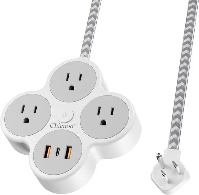 Main image of 6-in-1 Wall Mount Power Strip with 3 AC Outlets, 2 USB Ports, 1 Type-C Port | Multi-Outlet Charging Station for Home, Office, Travel | Surge Protector with Overload Protection