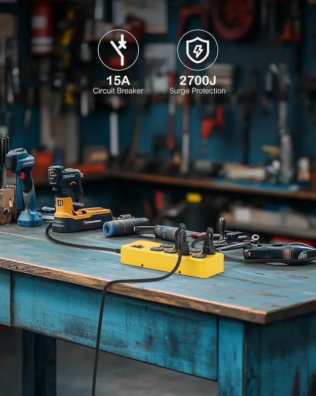 Alt view image 2 of 7 - Heavy Duty Power Strip,Industrial Heavy Metal Case Surge Protector,8 AC Outlets,15Amp,2700 Joules,Protected' Indicator,14 Gauge Cord (Yellow, 6FT Length)