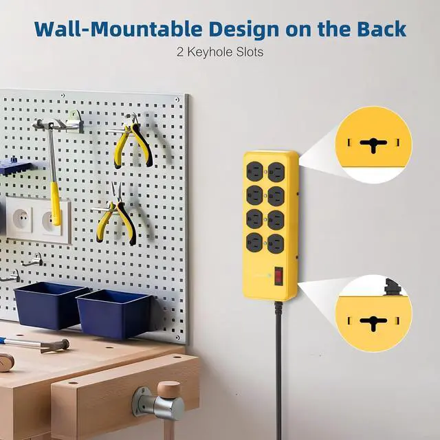 Alt view image 3 of 7 - Heavy Duty Power Strip,Industrial Heavy Metal Case Surge Protector,8 AC Outlets,15Amp,2700 Joules,Protected' Indicator,14 Gauge Cord (Yellow, 6FT Length)