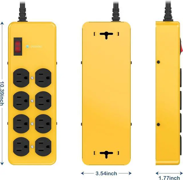 Alt view image 6 of 7 - Heavy Duty Power Strip,Industrial Heavy Metal Case Surge Protector,8 AC Outlets,15Amp,2700 Joules,Protected' Indicator,14 Gauge Cord (Yellow, 6FT Length)