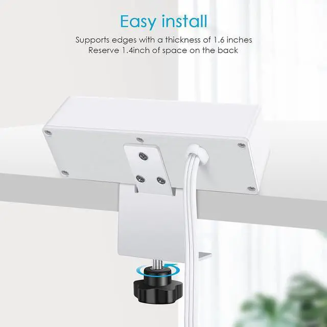 Alt view image 6 of 7 - CCCEI Desk Clamp Power Strip with PD 3.0 Fast Charging USB C Port, on Desktop Mount Widely Spaced Outlet 6 FT Flat Plug, Fit 1.6 inch Tabletop Edge Thick, 125V 12A 1500W (White)