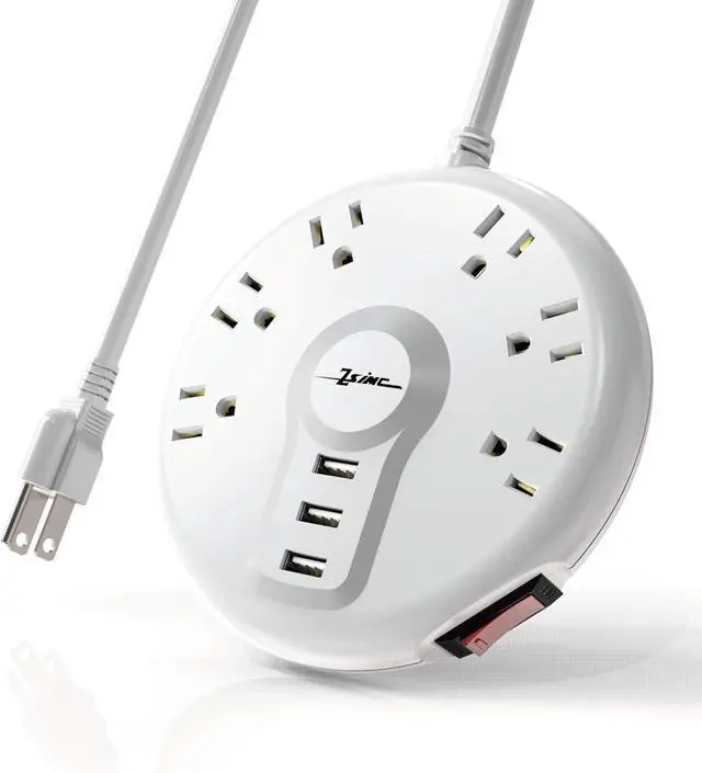 Main image of Power Strip, Surge Protector, 6 Outlets and 3 USB Ports 6.5FT Long Extension Cord, Circle Socket Overload Surge Protection, Flat Plug Charging Station Compact for Office, Home, Travel (White)