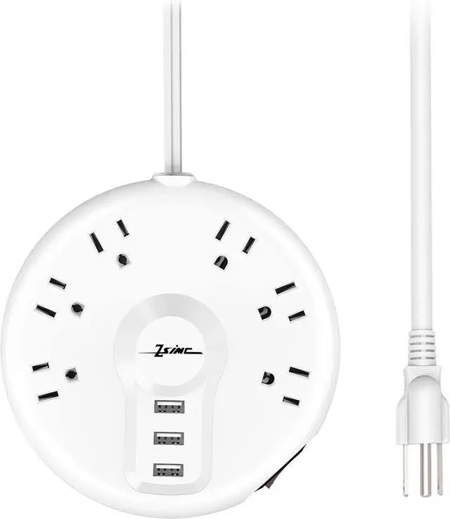 Alt view image 7 of 7 - Power Strip, Surge Protector, 6 Outlets and 3 USB Ports 6.5FT Long Extension Cord, Circle Socket Overload Surge Protection, Flat Plug Charging Station Compact for Office, Home, Travel (White)