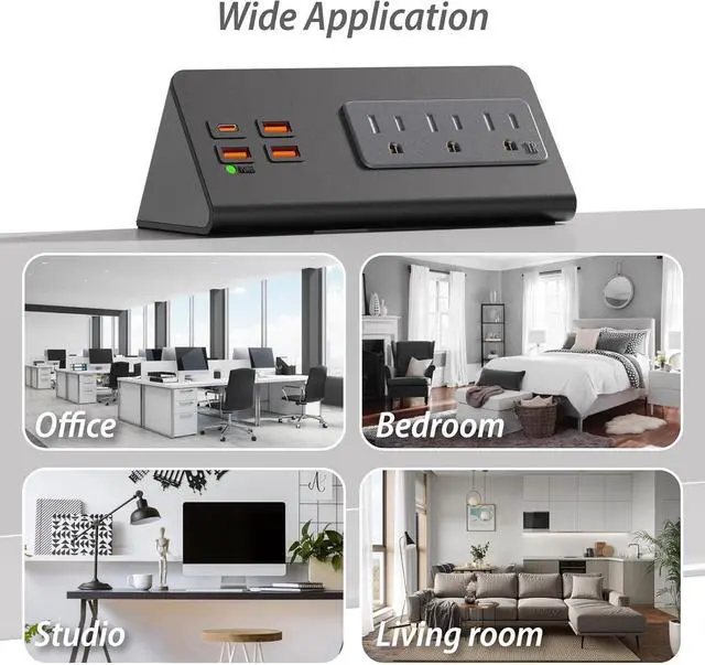 Alt view image 7 of 7 - Power Charge Station Edge clamp Mount with USB-C PortsTabletop Surge Protector, Desk Clamp Power Sockets with 3 AC Outlets and 4 Fast Charging USB Ports for Home Office Hotel and Dormitory (White)