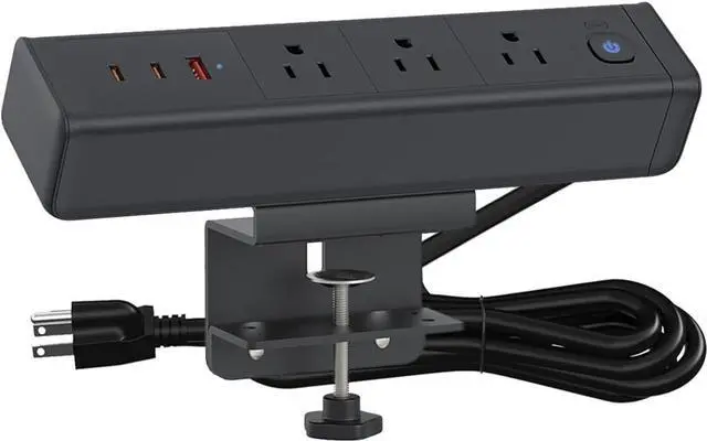 Main image of Desk Clamp Power Strip with 65W USB-C&USB A Ports 3 AC Outlet, Nightstand Edge Mount Charging Station Power Strip with USB-C Ports Tabletop Surge Protector for Home Office, Dorm Room(Black)
