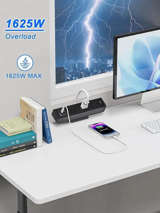 Alt view image 7 of 7 - Desk Clamp Power Strip with 65W USB-C&USB A Ports 3 AC Outlet, Nightstand Edge Mount Charging Station Power Strip with USB-C Ports Tabletop Surge Protector for Home Office, Dorm Room(Black)