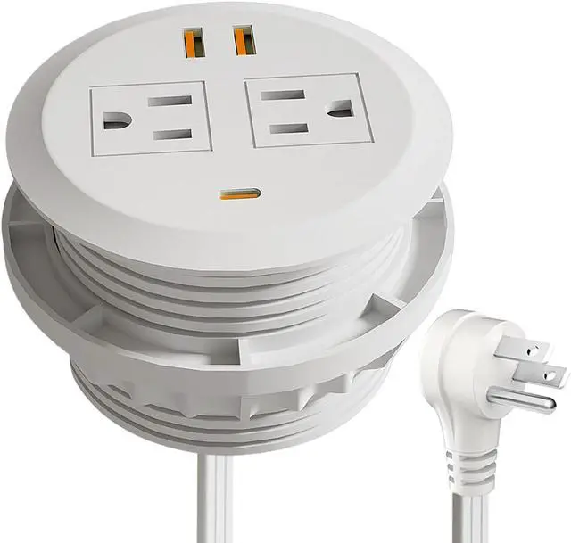 Main image of 3 Inch Desktop Power Grommet,65W GaN USB C Fast Charging Station,3-USB Port,Flush Mounted for 3-1/8" Holes,Flat Plug.Round Recessed Desk Grommet Outlet for Workspace,Laptops,6.3ft,White