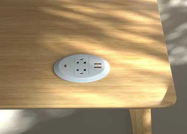 Alt view image 6 of 6 - 3 Inch Desktop Power Grommet,65W GaN USB C Fast Charging Station,3-USB Port,Flush Mounted for 3-1/8" Holes,Flat Plug.Round Recessed Desk Grommet Outlet for Workspace,Laptops,6.3ft,White