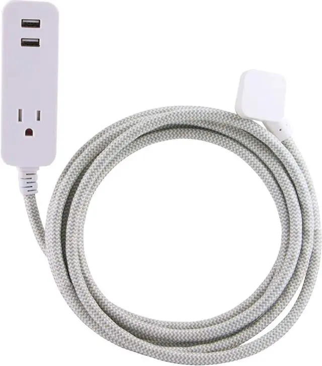 Main image of Cordinate Designer 1-Outlet 2-USB Charging Extension Cord with Surge Protection, Gray Braided Décor Fabric Cord, 10 ft, 2.4A USB Charging Ports, with Tamper Resistant Safety Outlets, 37917