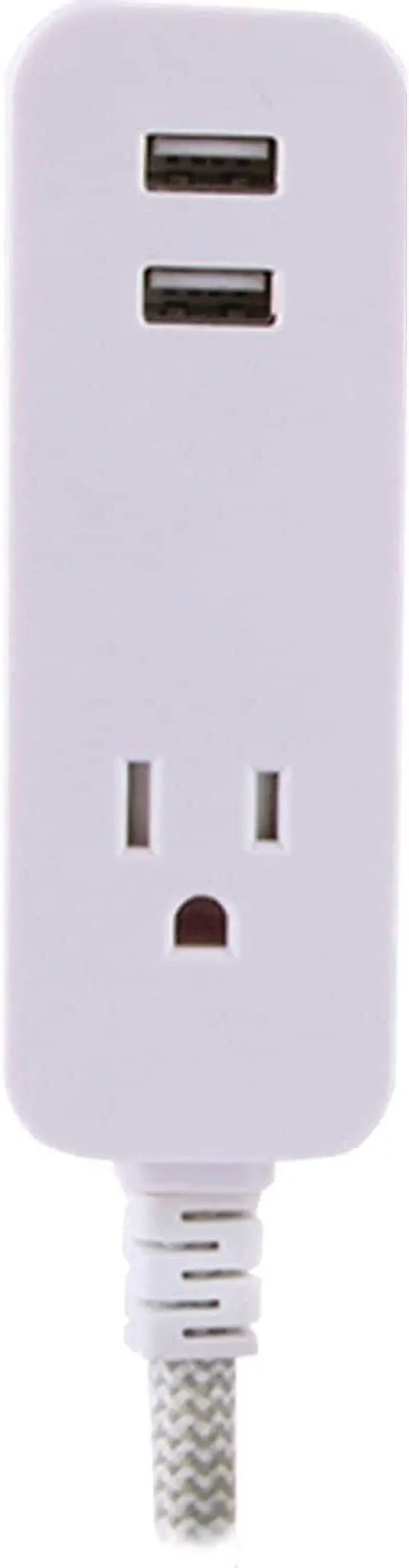 Alt view image 4 of 4 - Cordinate Designer 1-Outlet 2-USB Charging Extension Cord with Surge Protection, Gray Braided Décor Fabric Cord, 10 ft, 2.4A USB Charging Ports, with Tamper Resistant Safety Outlets, 37917