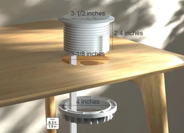 Alt view image 4 of 6 - 3 Inch Desktop Power Grommet,65W GaN USB C Fast Charging Station,3-USB Port,Flush Mounted for 3-1/8" Holes,Flat Plug.Round Recessed Desk Grommet Outlet for Workspace,Laptops,6.3ft,White