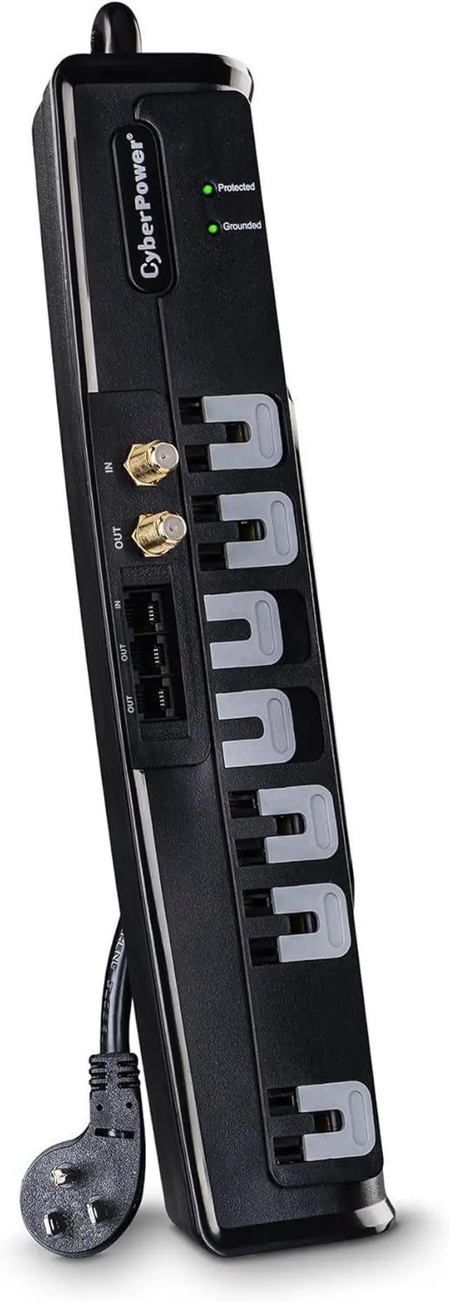 Main image of CyberPower CSHT706TC Home Theater Surge Protector + TEL Protection, 1950J/125V, 7 Outlets, 6ft Power Cord Black