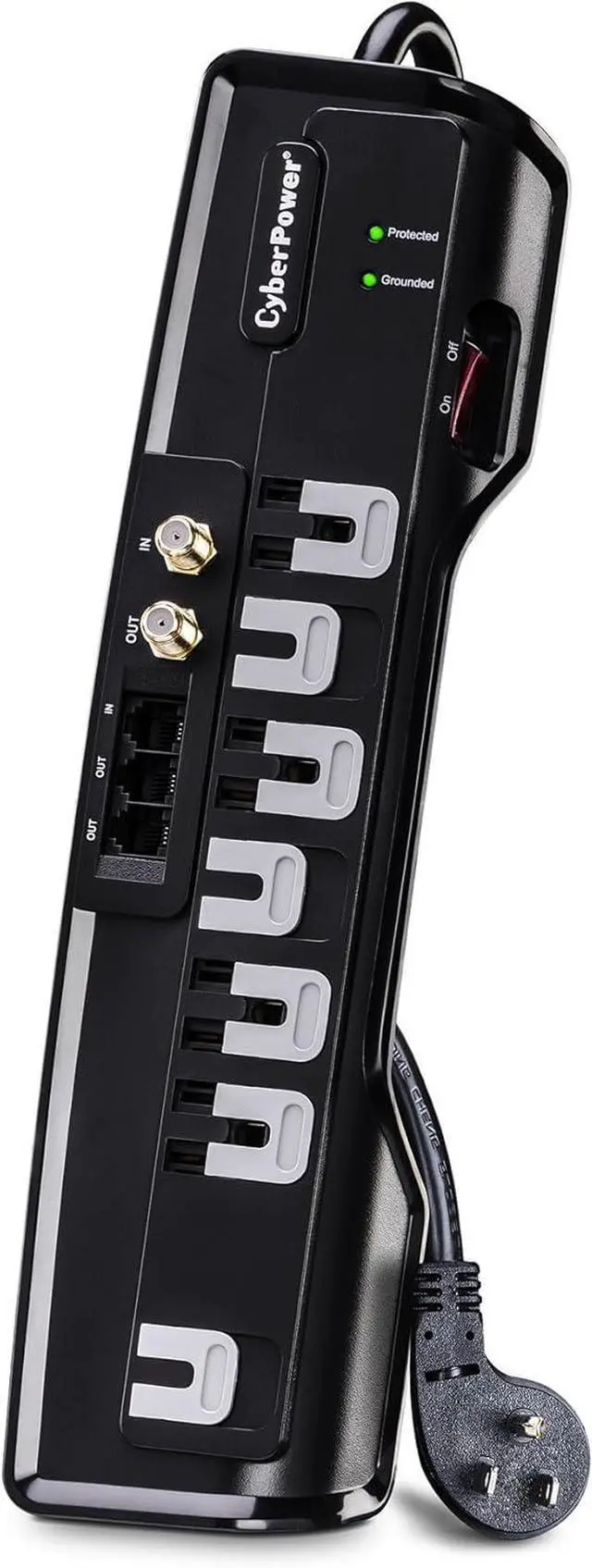 Alt view image 2 of 3 - CyberPower CSHT706TC Home Theater Surge Protector + TEL Protection, 1950J/125V, 7 Outlets, 6ft Power Cord Black