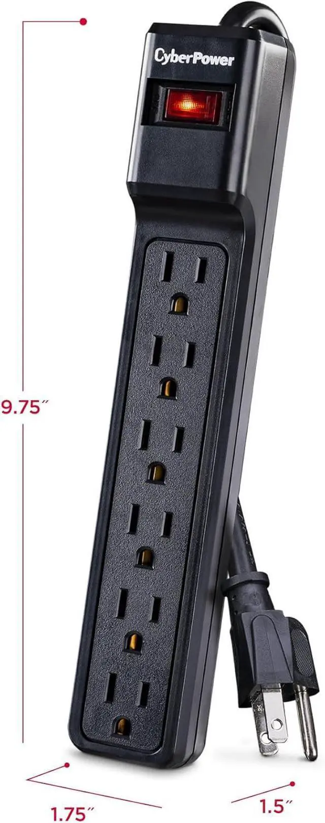 Alt view image 3 of 5 - CyberPower CSB604 Essential Surge Protector, 900J/125V, 6 Outlets, 4ft Power Cord, Black