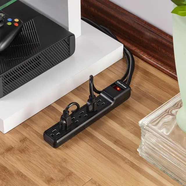 Alt view image 4 of 5 - CyberPower CSB604 Essential Surge Protector, 900J/125V, 6 Outlets, 4ft Power Cord, Black