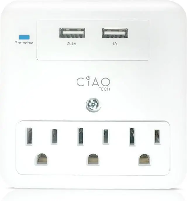Main image of 3 Outlet Extender with 1 USB-A & 1 USB-C - Multi Plug Outlet with 540 Joules Surge Protector - Multipurpose USB Outlet with 3A Fast Charging for Travel, Home & Office (White)
