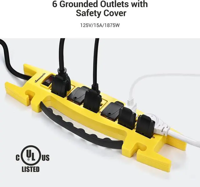 Alt view image 2 of 7 - DEWENWILS 6-Outlet Heavy Duty Power Strip - 15FT Cord, UL Listed, Garage Power Strip with 15A Circuit Breaker, Industrial for Christmas Lights & Holiday Decoration, Wall Mountable