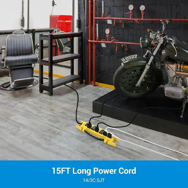 Alt view image 3 of 7 - DEWENWILS 6-Outlet Heavy Duty Power Strip - 15FT Cord, UL Listed, Garage Power Strip with 15A Circuit Breaker, Industrial for Christmas Lights & Holiday Decoration, Wall Mountable