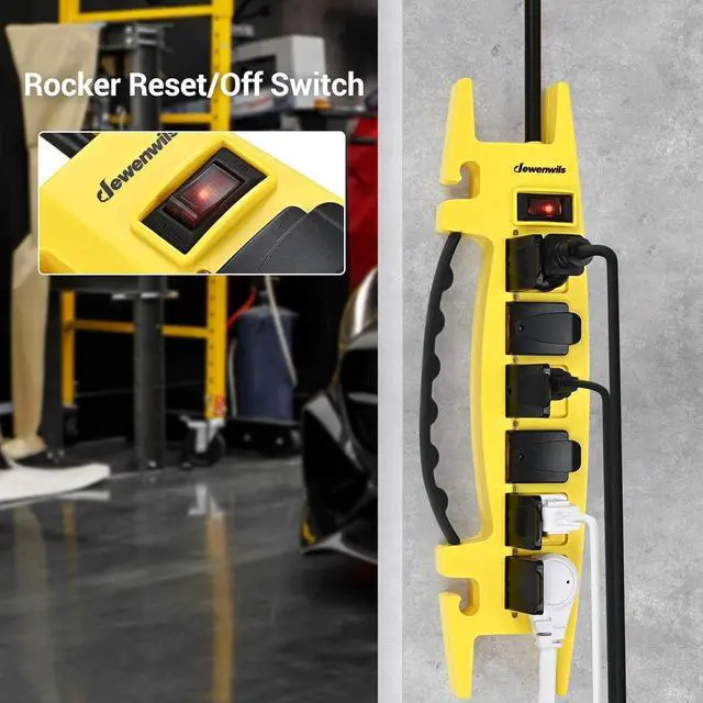 Alt view image 4 of 7 - DEWENWILS 6-Outlet Heavy Duty Power Strip - 15FT Cord, UL Listed, Garage Power Strip with 15A Circuit Breaker, Industrial for Christmas Lights & Holiday Decoration, Wall Mountable