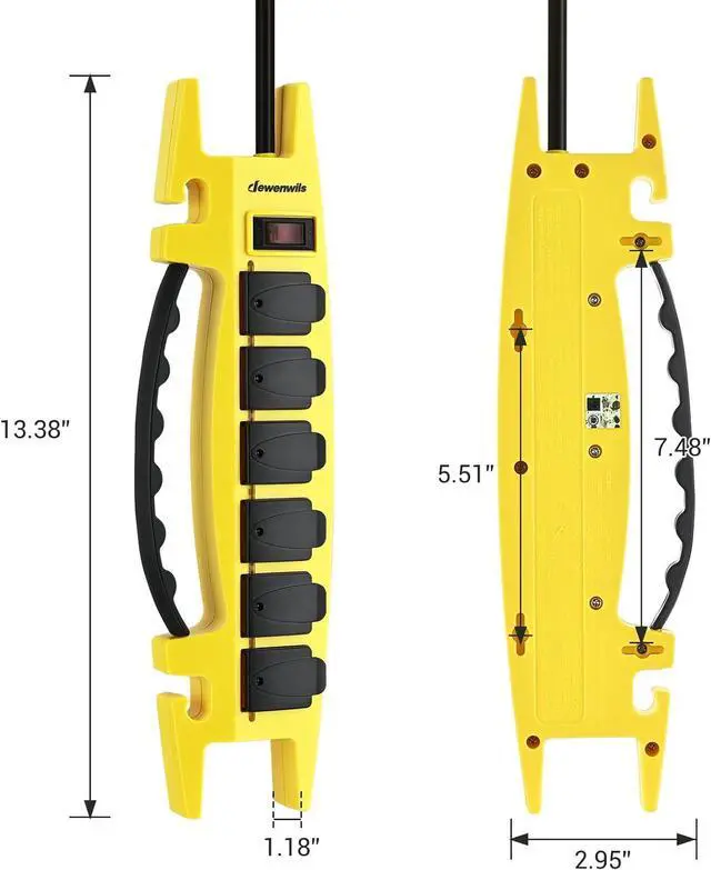 Alt view image 7 of 7 - DEWENWILS 6-Outlet Heavy Duty Power Strip - 15FT Cord, UL Listed, Garage Power Strip with 15A Circuit Breaker, Industrial for Christmas Lights & Holiday Decoration, Wall Mountable
