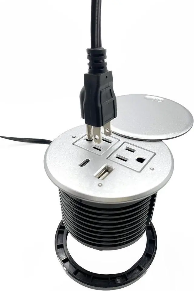 Alt view image 5 of 7 - ApexDesk Desktop Power Grommet with 2X AC Outlets, 1x USB-C and 1x USB-A Charging Ports. Fits 3.15" Round Desk Grommet Holes - Silver