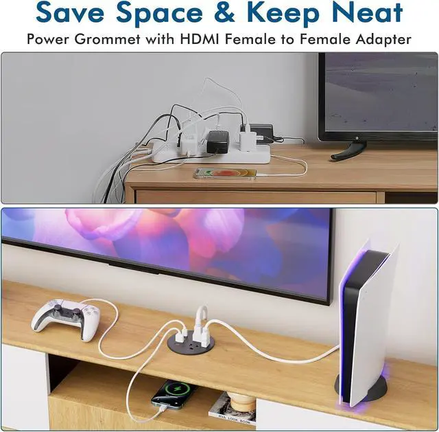 Alt view image 4 of 7 - Desk Power Grommet with 35W USB C Fast Charging, 3 Inch Desktop Recessed Outlet with 4 USB Ports, HDMI Ports, Flush Mount Outlets Desk Charging Station for Conference Rooms, Office Tables, Furniture