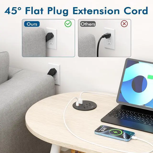 Alt view image 7 of 7 - Desk Power Grommet with 35W USB C Fast Charging, 3 Inch Desktop Recessed Outlet with 4 USB Ports, HDMI Ports, Flush Mount Outlets Desk Charging Station for Conference Rooms, Office Tables, Furniture