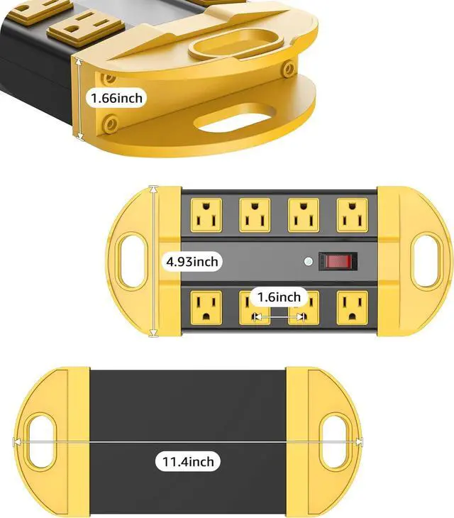 Alt view image 7 of 7 - CCCEI Heavy Duty Power Strip Surge Protector, Metal 8 Outlets Power Strip for Appliance. Garage Shop Industrial Workbench 15 AMP Outlets Strip. 15FT Extension Cord. Set