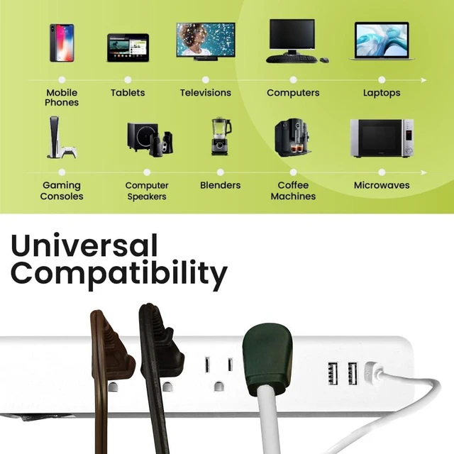Alt view image 4 of 7 - Go Green Power Inc. 6-ft Cord Surge Protector with 4 Outlets, USB-A and USB-C, 450 Joules - Compact, Heavy Duty, Circuit Breaker - Ideal for Home & Office - GG-1462USBC