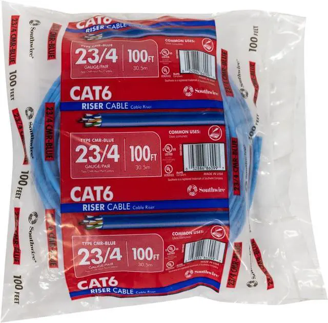 Main image of Woods 56918945 Category 6 Blue Cable 23AWG, CMR, 4 Pairs, 500 Feet