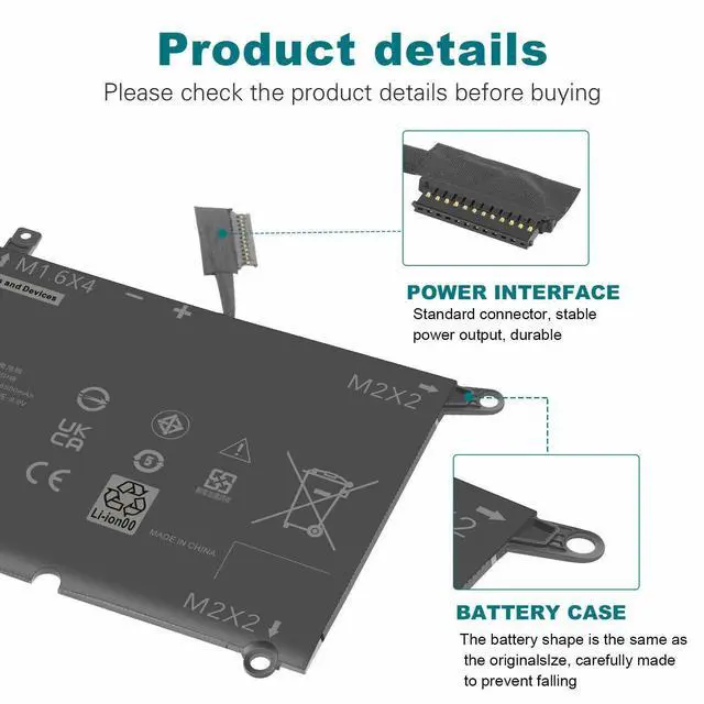 Alt view image 5 of 6 - Tronovia DXGH8 BATTERY FOR DELL XPS 13 9370 9380 INSPIRON 13 7390 7391 2-IN-1 5390 0DRRP