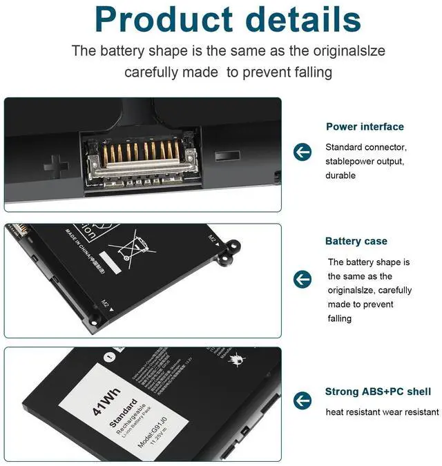 Alt view image 4 of 6 - Tronovia G91J0 41WH BATTERY FOR DELL LATITUDE 3320 3420 3520 INSPIRON 5310 5410 5415 5418