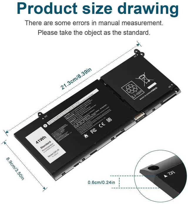 Alt view image 3 of 6 - Tronovia G91J0 41WH BATTERY FOR DELL LATITUDE 3320 3420 3520 INSPIRON 5310 5410 5415 5418