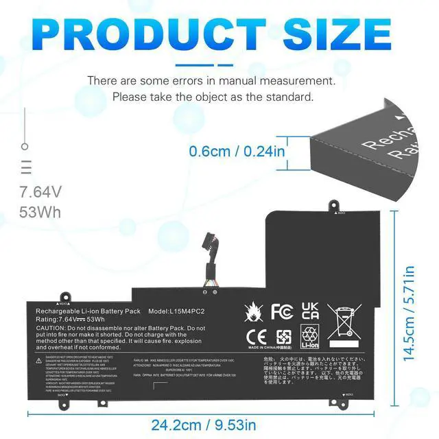 Alt view image 3 of 6 - Tronovia L15M4PC2 Battery For Lenovo Yoga 710-14IKB 710-14ISK 710-15IKB 710-15ISK 53Wh