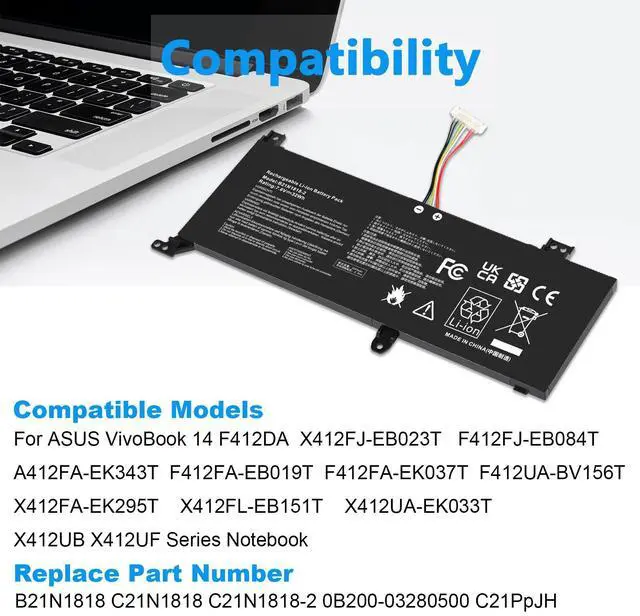 Alt view image 6 of 6 - Tronovia B21N1818-2 C21N1818-2 Battery For Asus VivoBook 14 A412 F412 S412 X412DA X412FA
