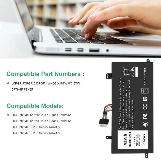 Alt view image 5 of 5 - Tronovia J0PGR Battery For DELL Latitude 5285 5290 JOPGR 0FTH6F 2-in-1 T17G RDYCT