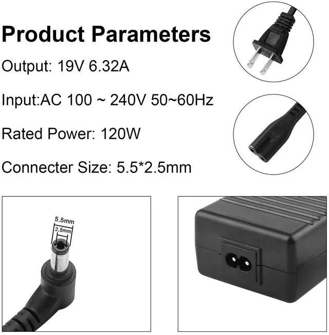 Alt view image 4 of 6 - Tronovia For for Asus FX80 FX504 UX510UW Laptop 120W Charger AC Adapter Power Supply Cord