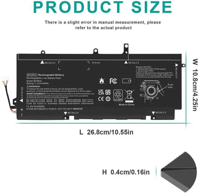 Alt view image 3 of 6 - Tronovia BG06XL Battery For HP EliteBook 1040 G3 Series BG06045XL 804175-181 804175-1B1