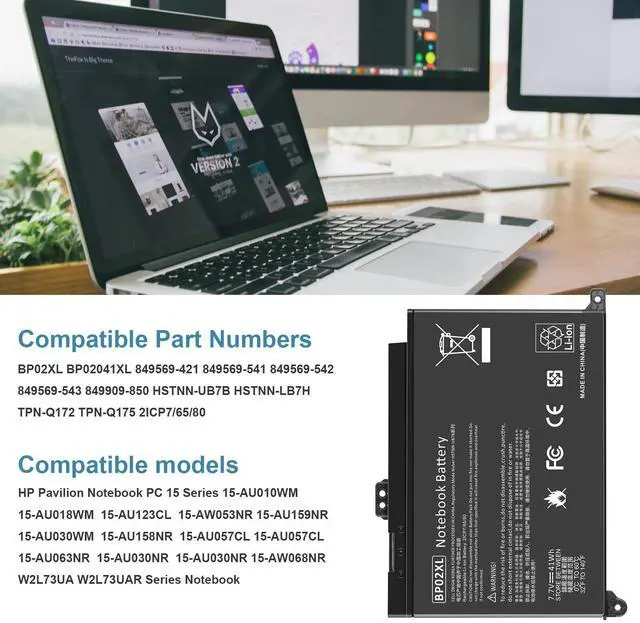Alt view image 5 of 6 - Tronovia BP02XL Battery for HP Pavilion PC 15 Series 15-AU010WM 15-AU123CL 15-AW053NR