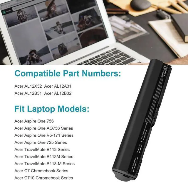Alt view image 4 of 5 - Tronovia AL12B32 AL12B72 AL12X32 Battery for Acer Aspire One 725 756 V5-171 V5-131 B113