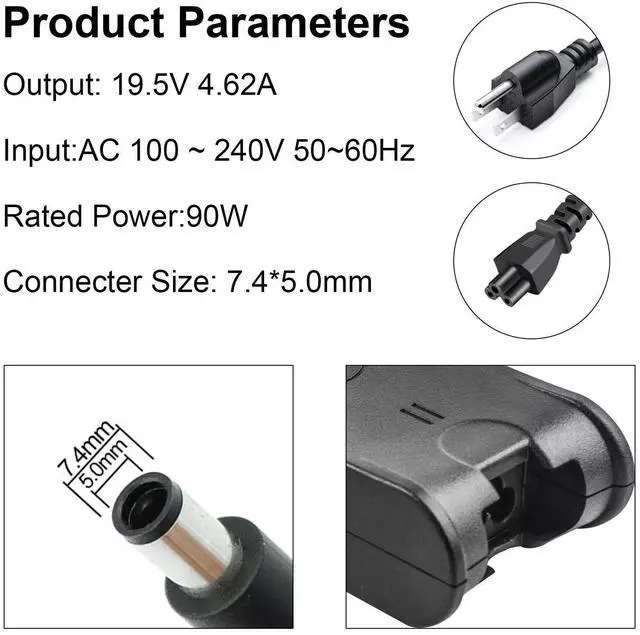 Alt view image 6 of 6 - Tronovia For Dell PA-10 AC Adapter Laptop Charger 19.5V 4.62A 90W Power Supply Cord US