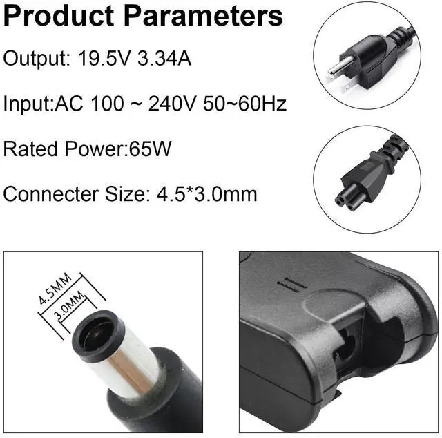 Alt view image 5 of 7 - Tronovia 65W For Dell Inspiron 15 4.5mm Tip 19.5V 3.34A AC Adapter Charger Power Supply