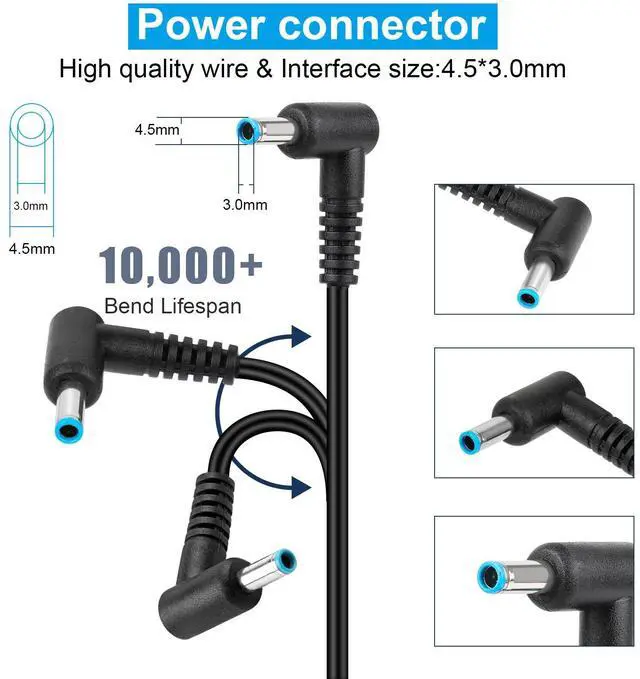 Alt view image 2 of 3 - Tronovia 45W For HP Charger Probook Stream AC Adapter Power Supply Blue Tip 4.5*3.0mm