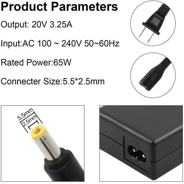 Alt view image 4 of 5 - Tronovia 65W 20V 3.25A Power Adapter Charger for Lenovo Laptop 5.2*2.5mm Yellow Tip