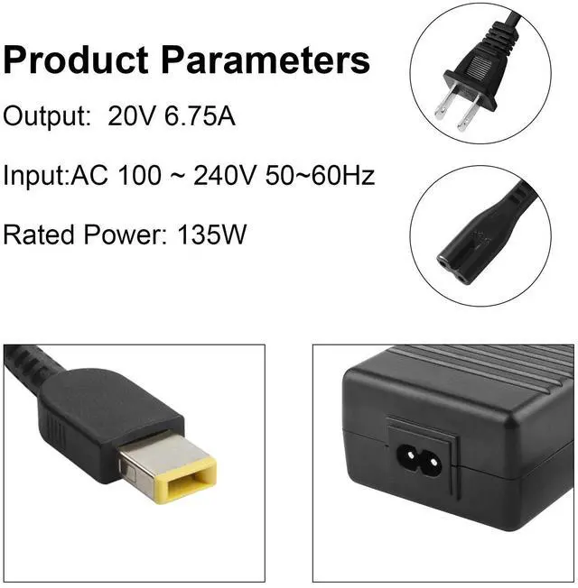 Alt view image 4 of 5 - Tronovia AC Adapter For Lenovo Legion Y520-15IKBN 80WK Laptop 135W Charger Power Cord