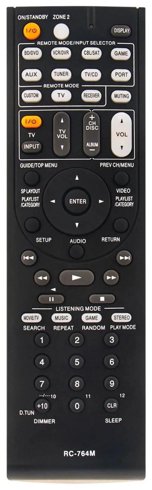 Alt view image 2 of 4 - Tronovia Replace Remote Control for Onkyo AV Receiver HT-S5300 TX-SR508 HT-S6300 RC-764M