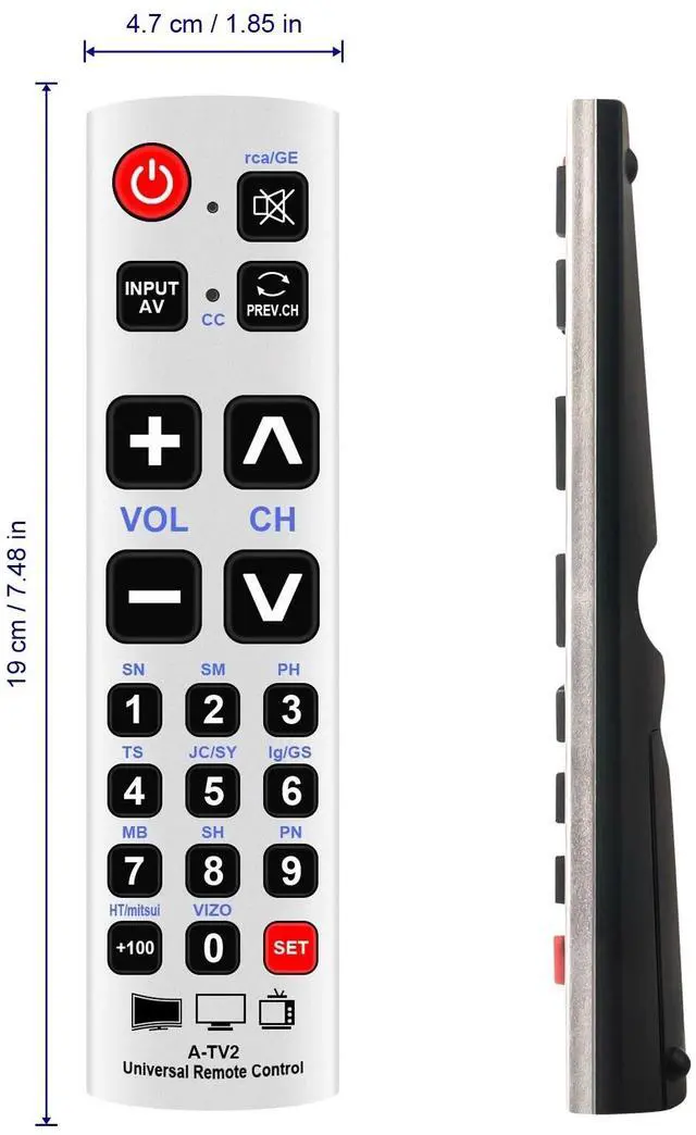 Alt view image 5 of 5 - Tronovia Replace Remote Control for TCL Vizio Polaroid Toshiba Philips Sharp TV A-TV2 Universal