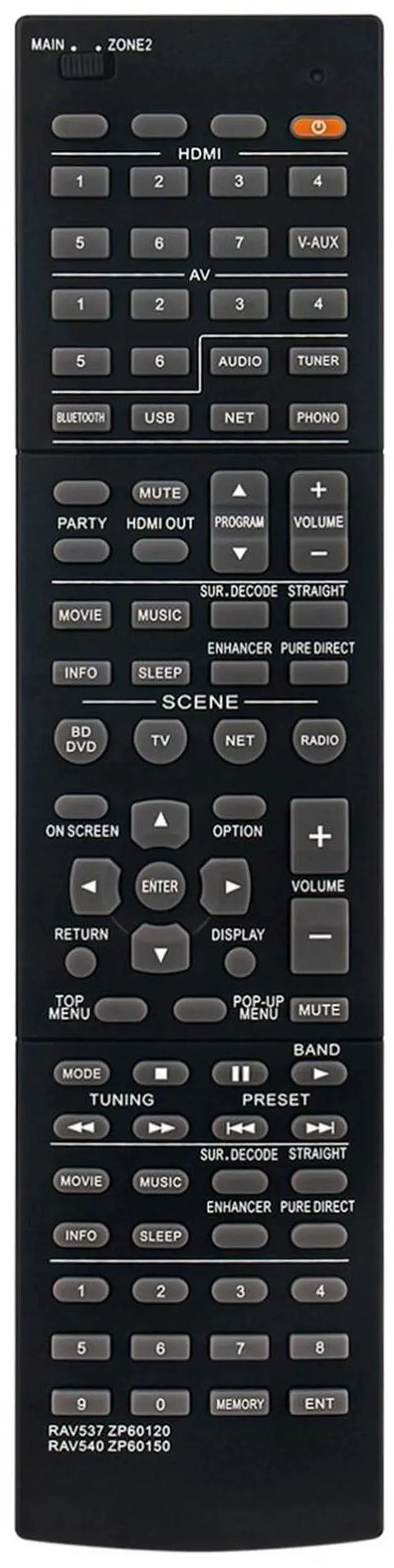 Main image of Tronovia Replace Remote Control for Yamaha AV Receiver RX-A850 RX-A860 RAV537 RAV540