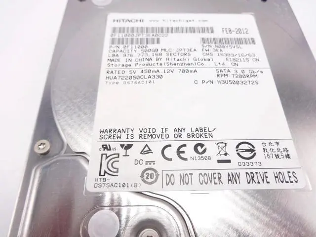 Alt view image 2 of 2 - Tronovia Hitachi Ultrastar HUA722050CLA330 500GB 7200RPM 32MB Cache SATA3Gb/s 3.5" HDD